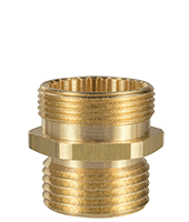 Turned brass fitting with hex flange and two male threads