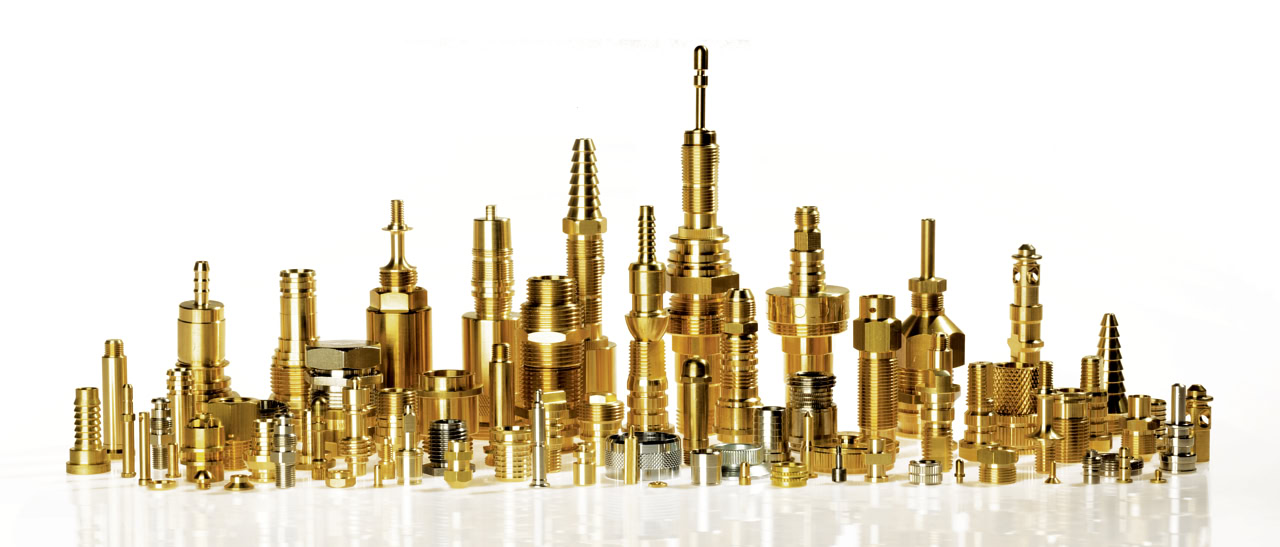 Assortment of precision turned parts, mostly brass, made by Eredi Baitelli