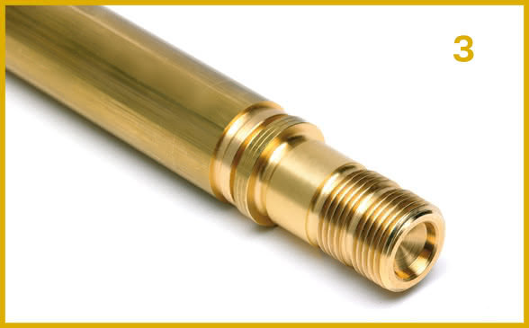 Third stage. Precision machining on a brass turned component with G 3/8‒0.1 inch threading, showcasing high mechanical quality.