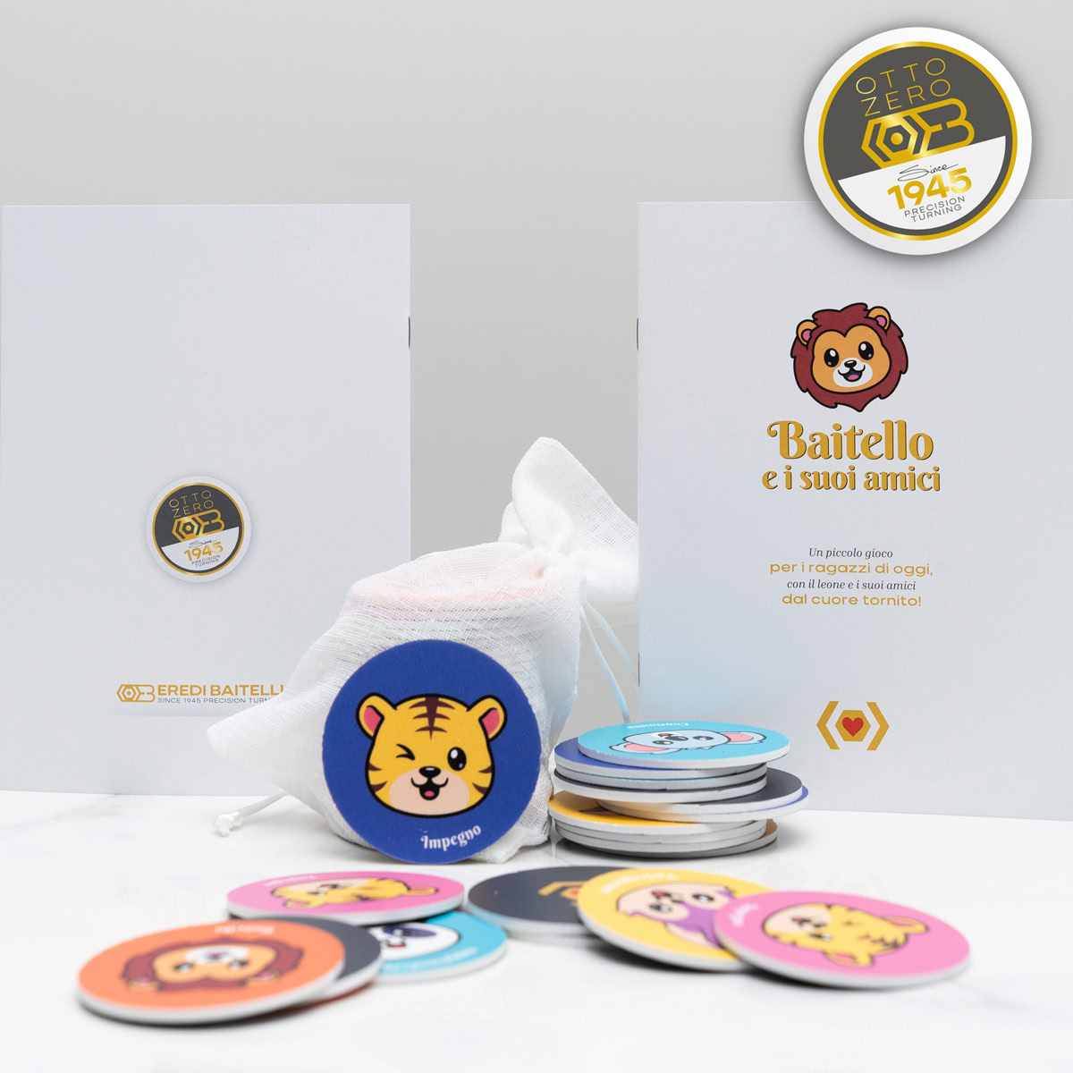Baitello and friends kit: coloring book and Memory game on the five Eredi Baitelli values.